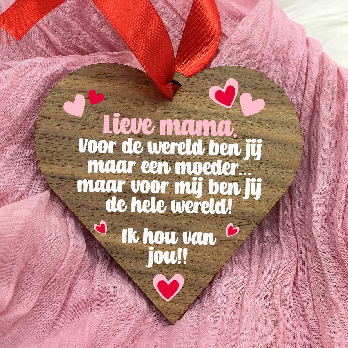 Voor mij ben je de wereld - Hart van walnoot hout - Bella Mia