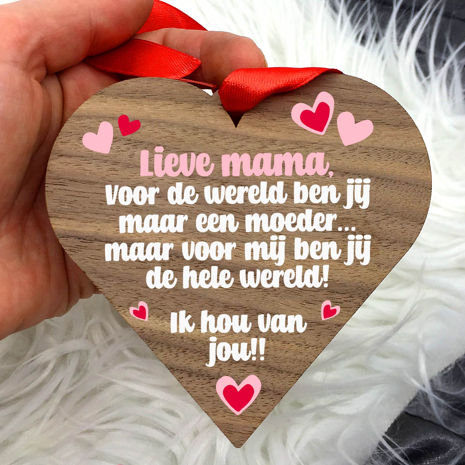 Voor mij ben je de wereld - Hart van walnoot hout - Bella Mia