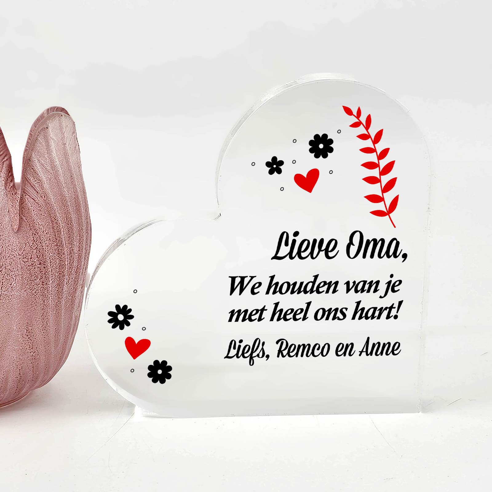 We Houden Van Je Met Heel Ons Hart - Plexiglas Hart - Bella Mia