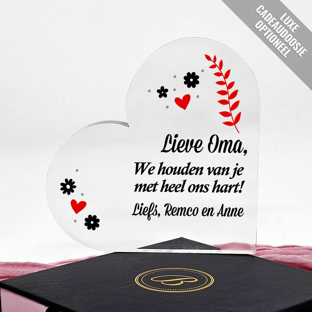 We Houden Van Je Met Heel Ons Hart - Plexiglas Hart - Bella Mia
