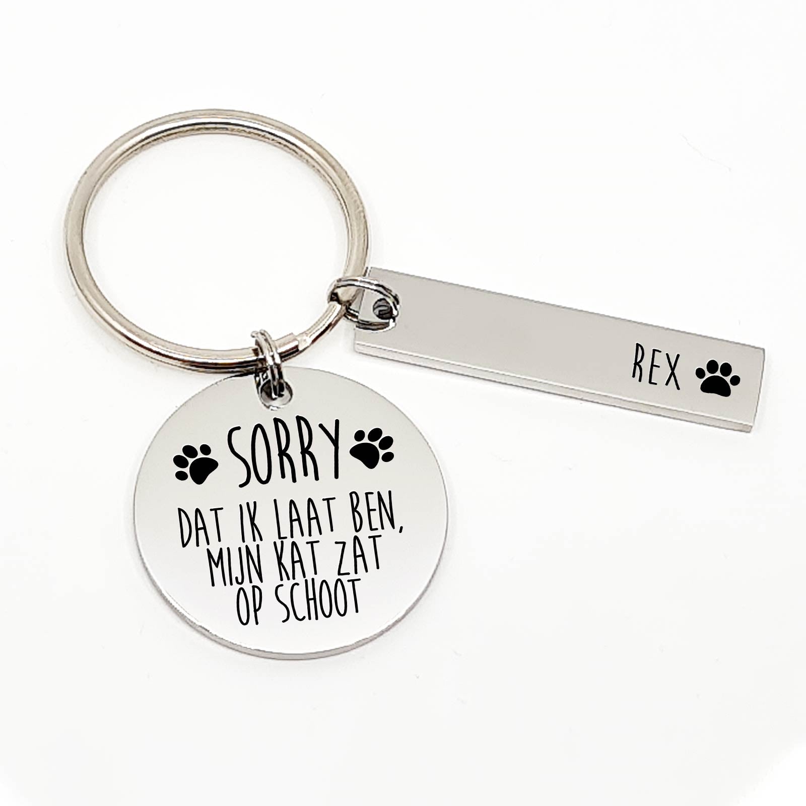 Sorry Dat Ik Zo Laat Ben, Mijn Kat Zat Op Schoot Sleutelhanger