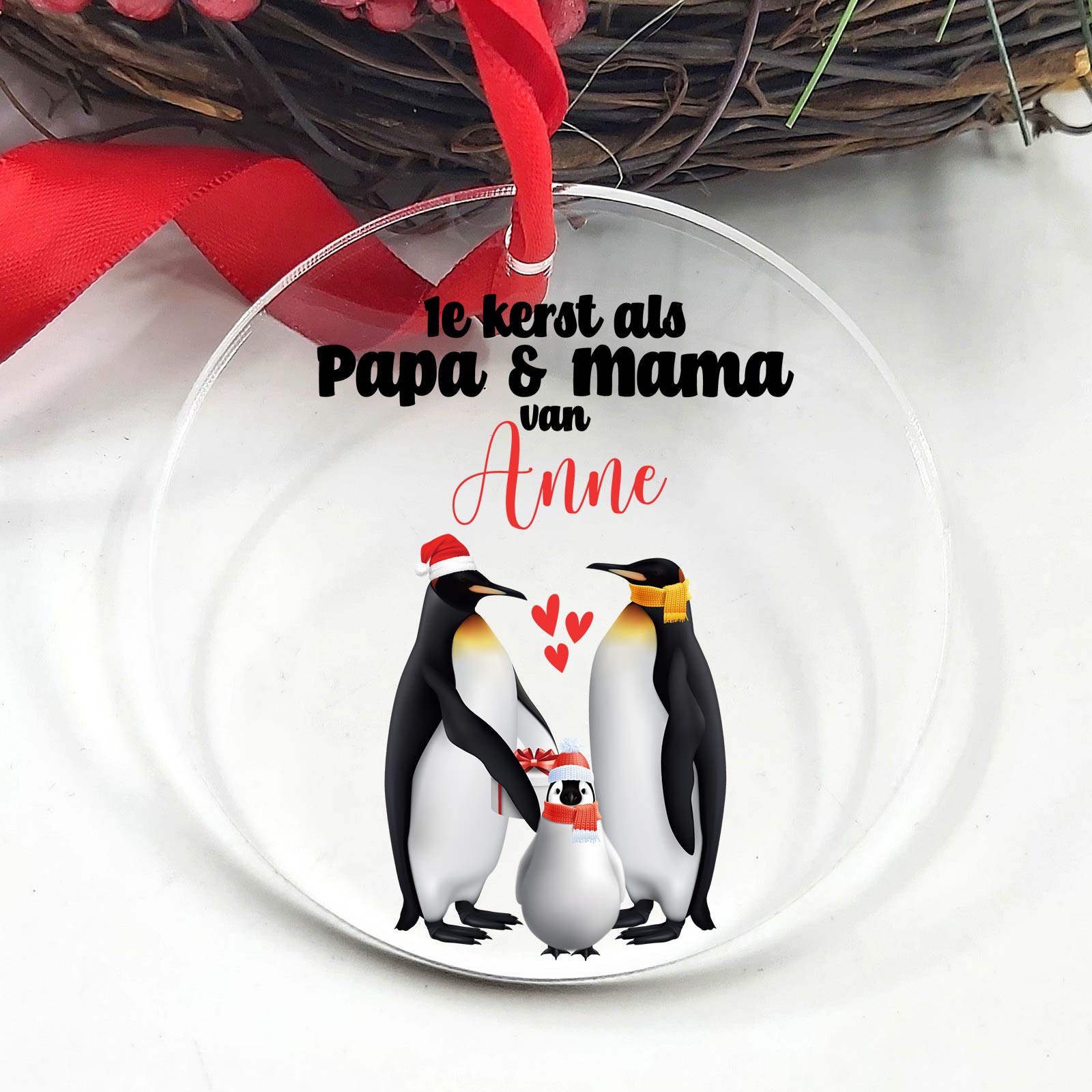 1e kerst als papa en mama - Plexiglas Kerstbal - Bella Mia