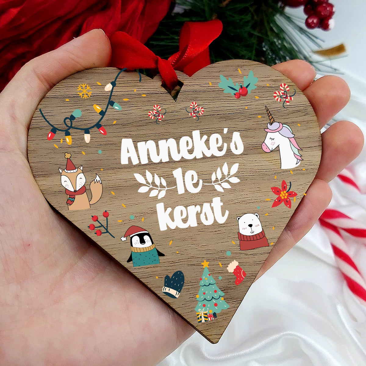 1e kerst - Hart van walnoot hout - Bella Mia