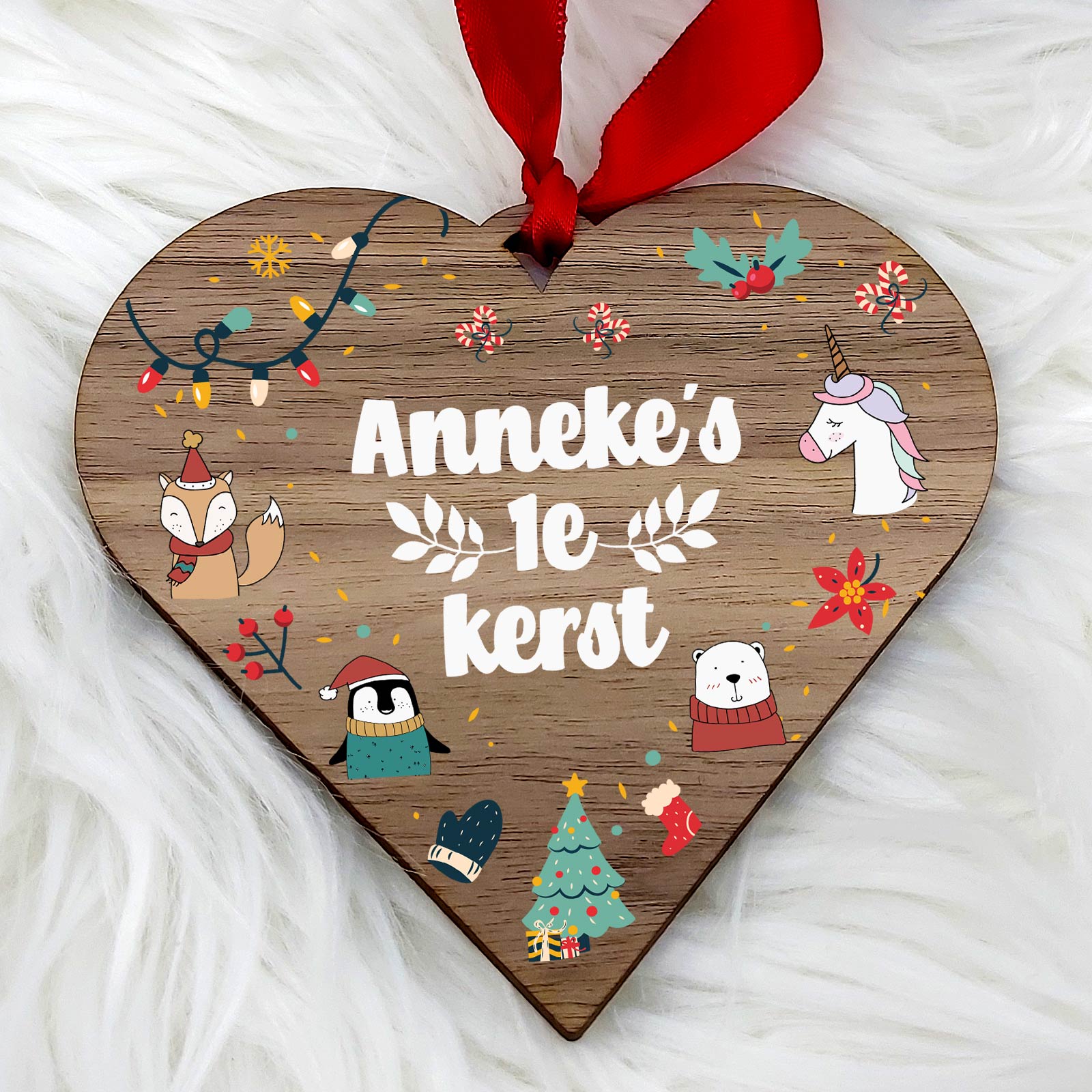 1e kerst - Hart van walnoot hout - Bella Mia