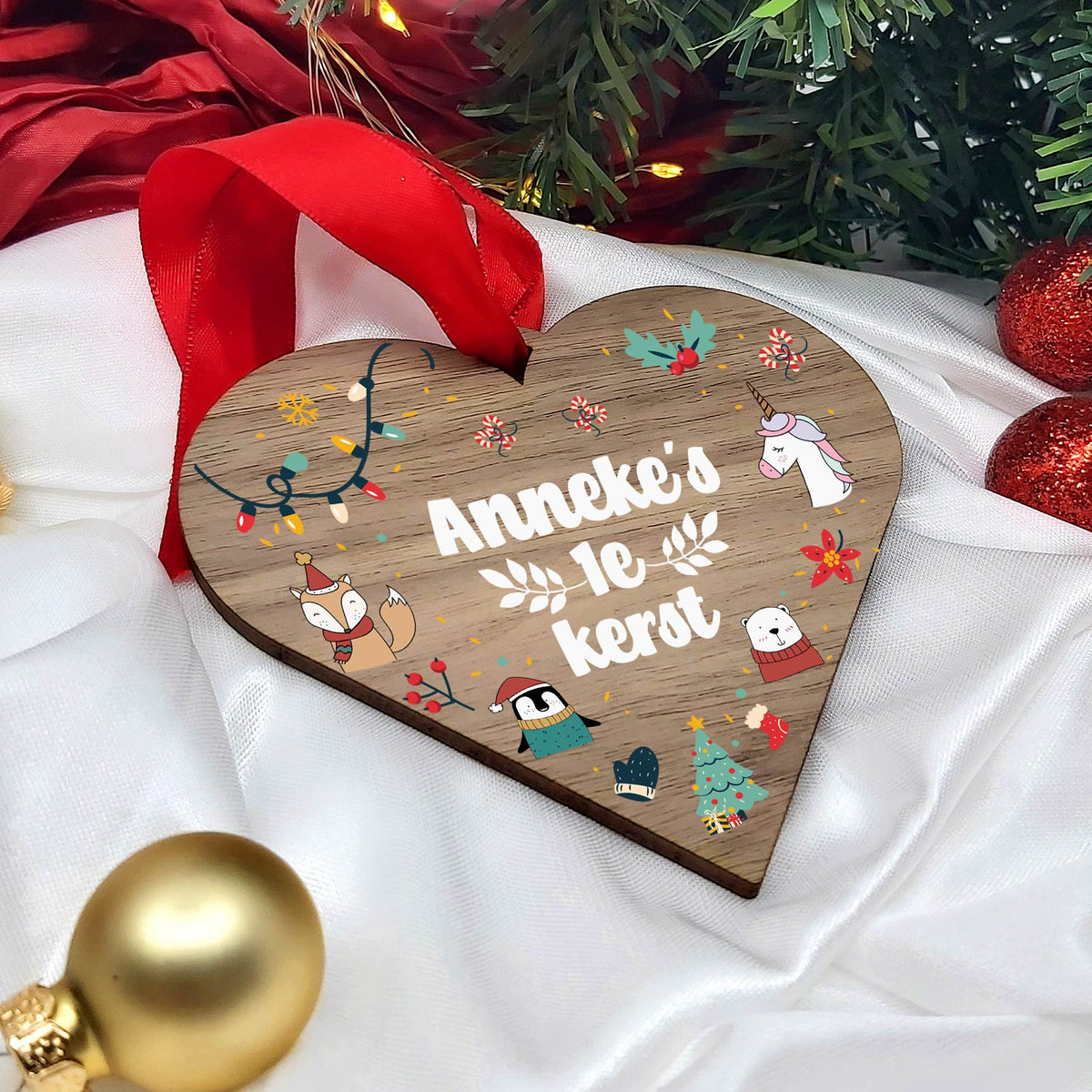 1e kerst - Hart van walnoot hout - Bella Mia