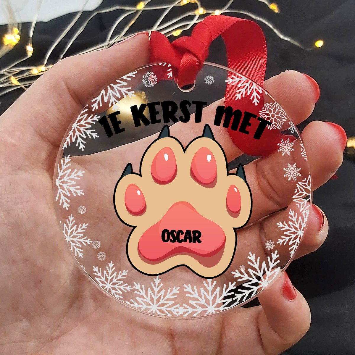 1e kerst met de hond! - Plexiglas Kerstbal - Bella Mia