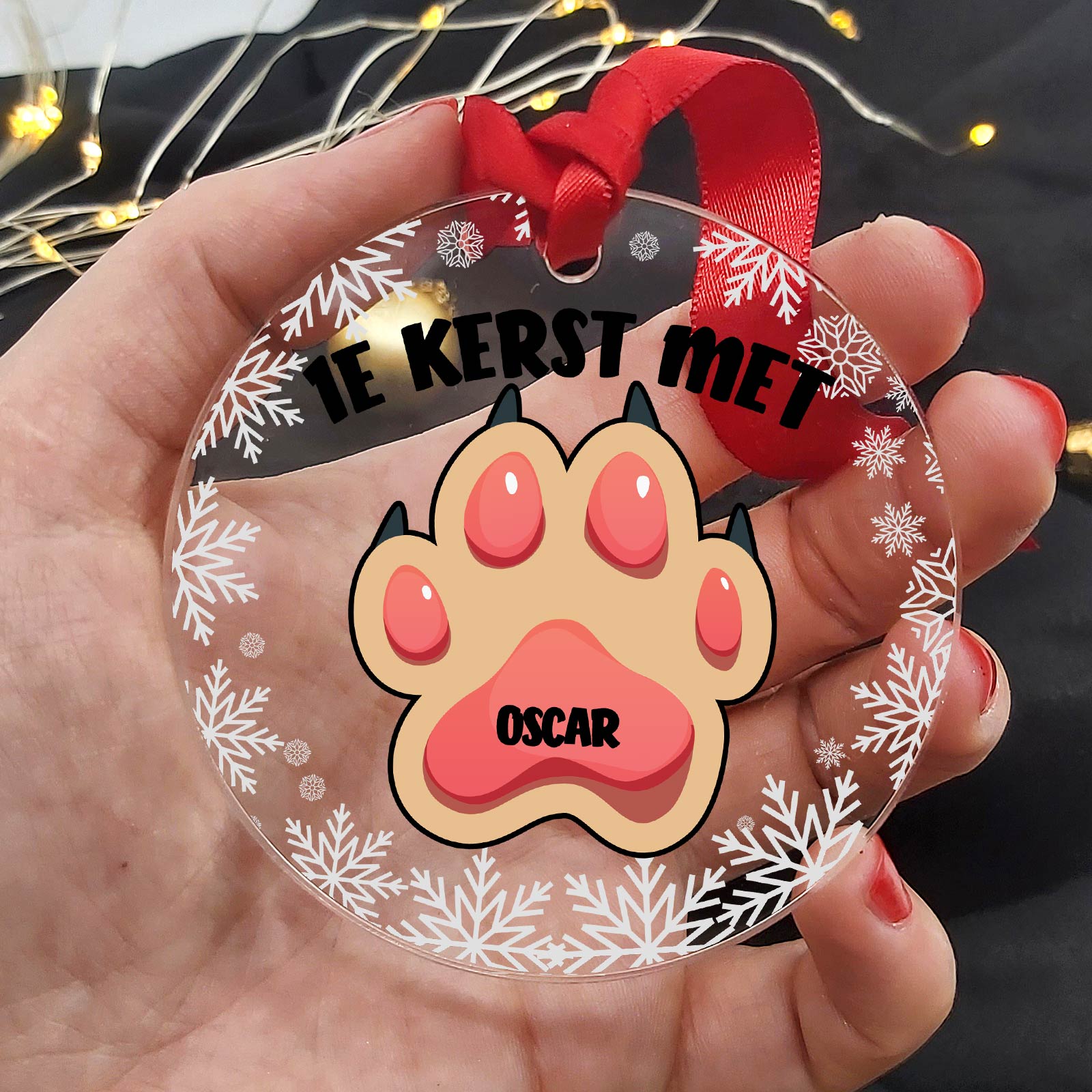 1e kerst met de hond! - Plexiglas Kerstbal - Bella Mia