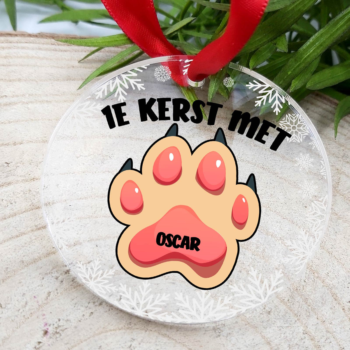 1e kerst met de hond! - Plexiglas Kerstbal - Bella Mia