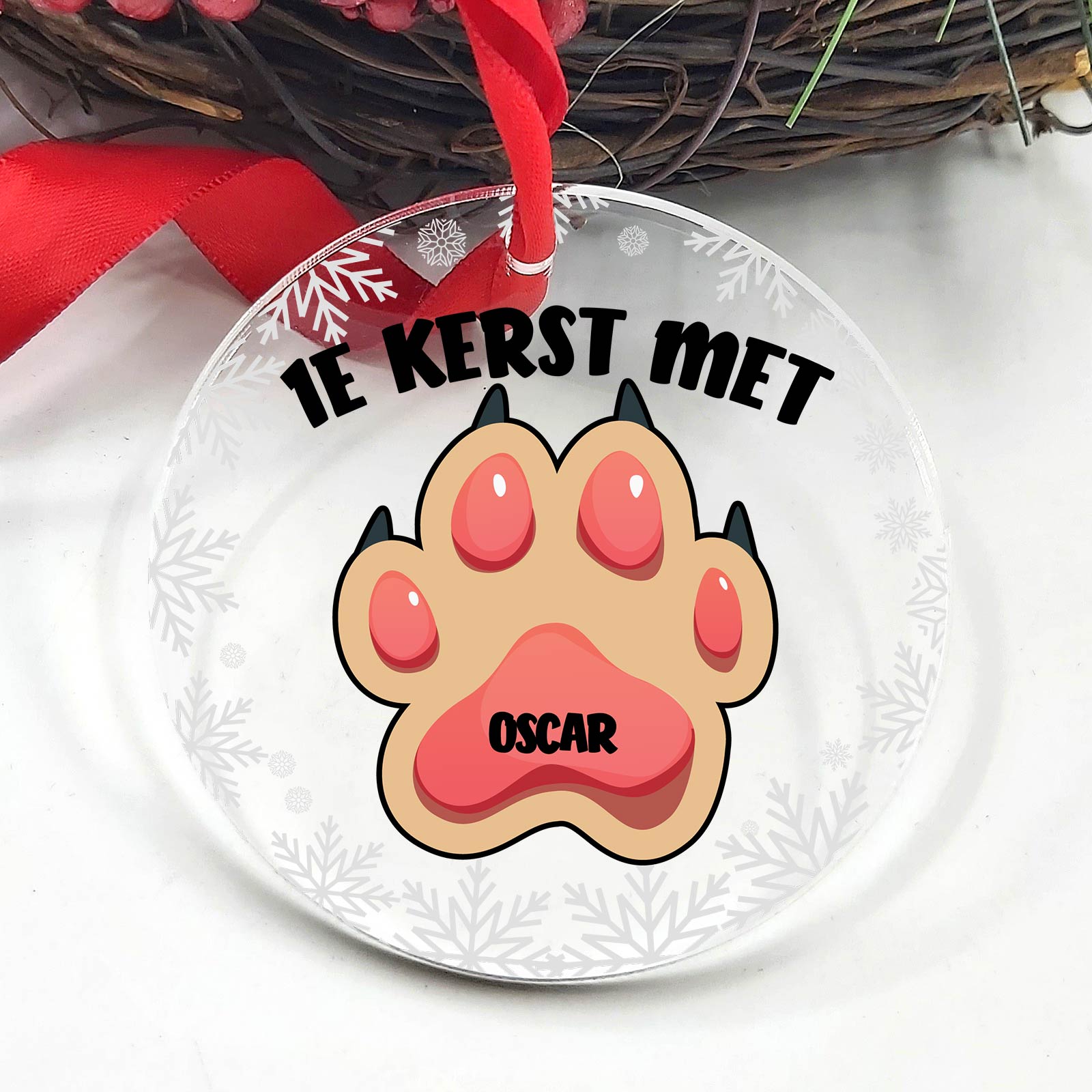 1e kerst met de hond! - Plexiglas Kerstbal - Bella Mia