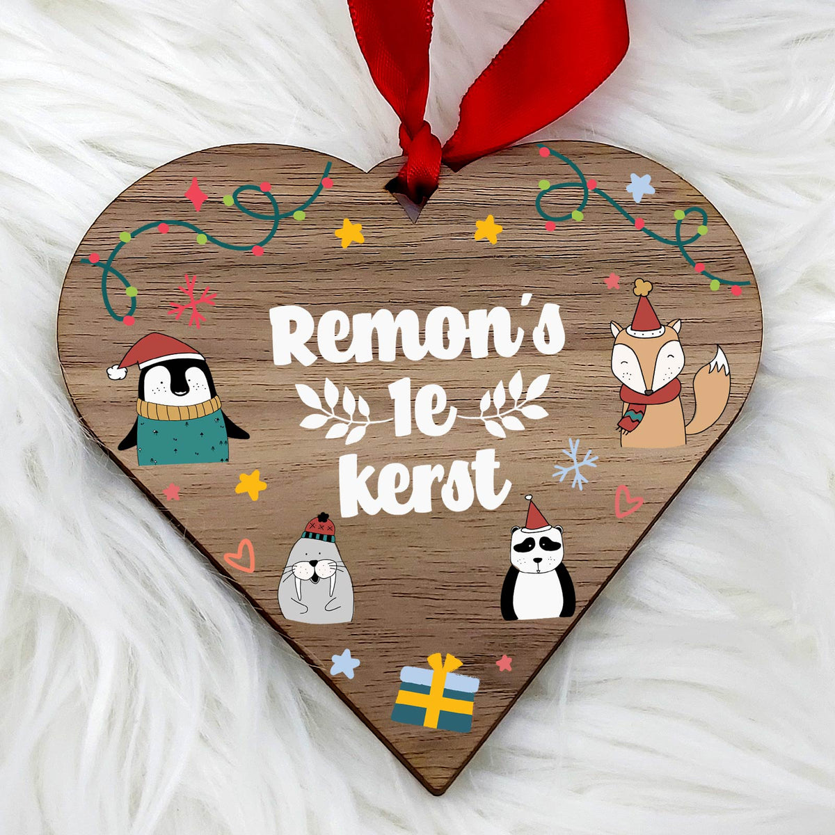 1e kerstmis - Hart van walnoot hout - Bella Mia