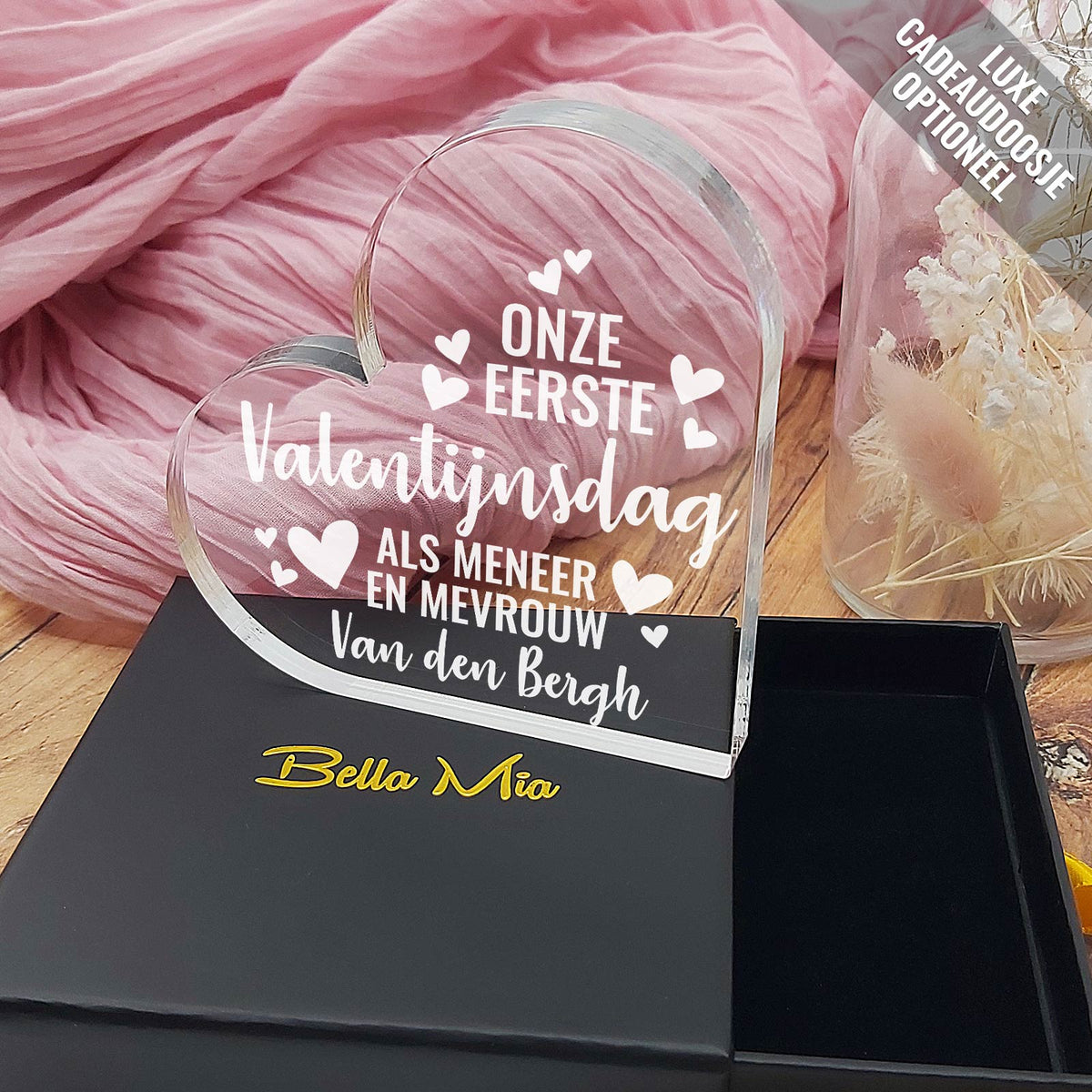 1e Valentijnsdag Als man en vrouw Hart van Plexi Glas - Bella Mia