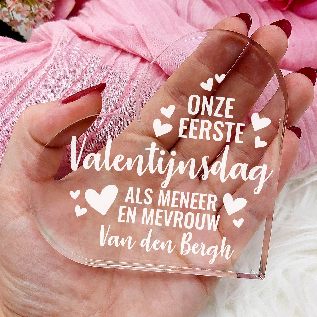 1e Valentijnsdag Als man en vrouw Hart van Plexi Glas - Bella Mia