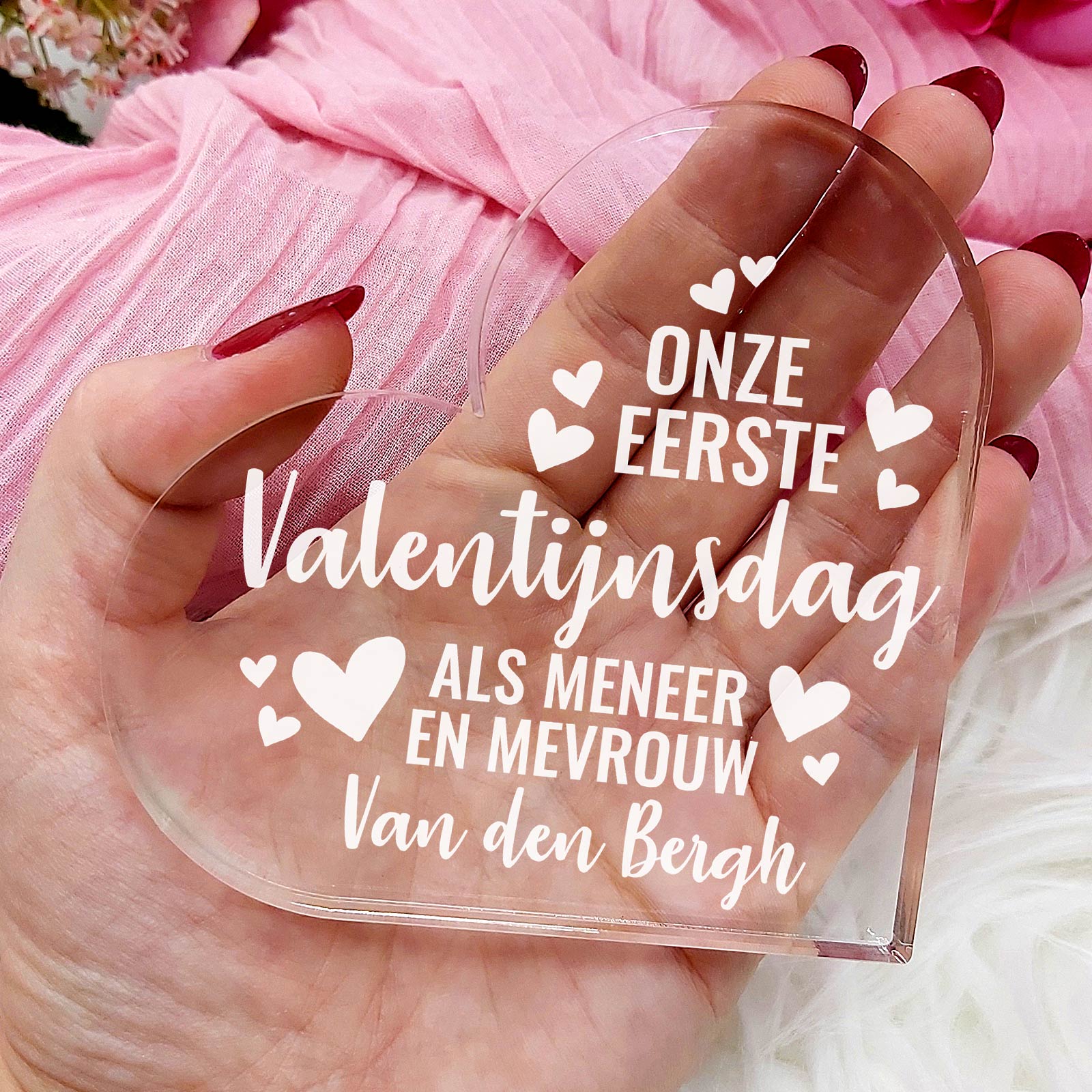 1e Valentijnsdag Als man en vrouw Hart van Plexi Glas - Bella Mia