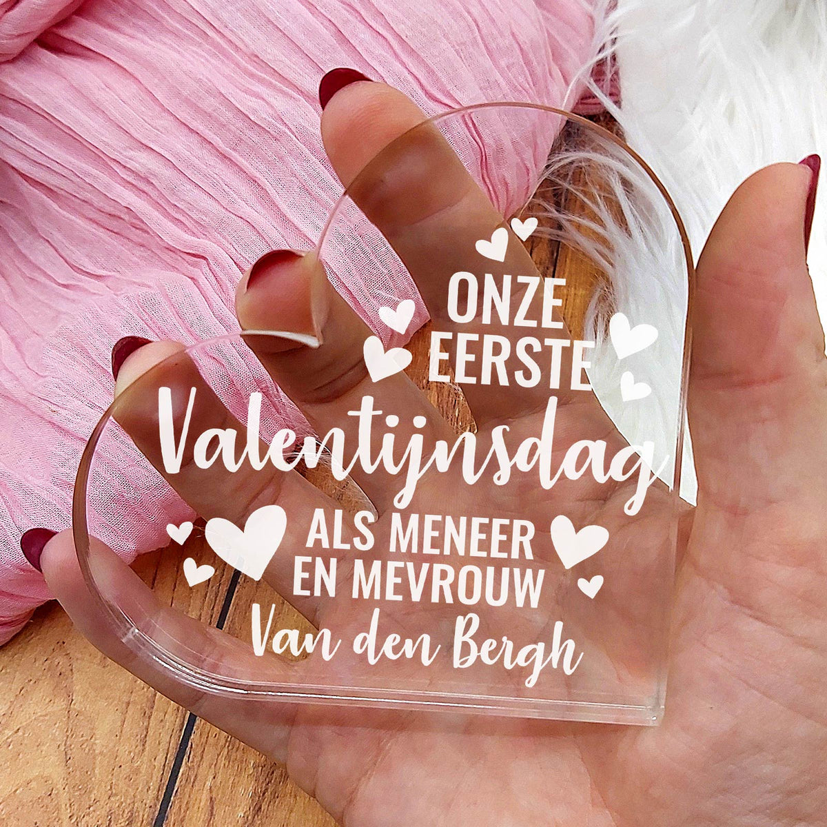1e Valentijnsdag Als man en vrouw Hart van Plexi Glas - Bella Mia