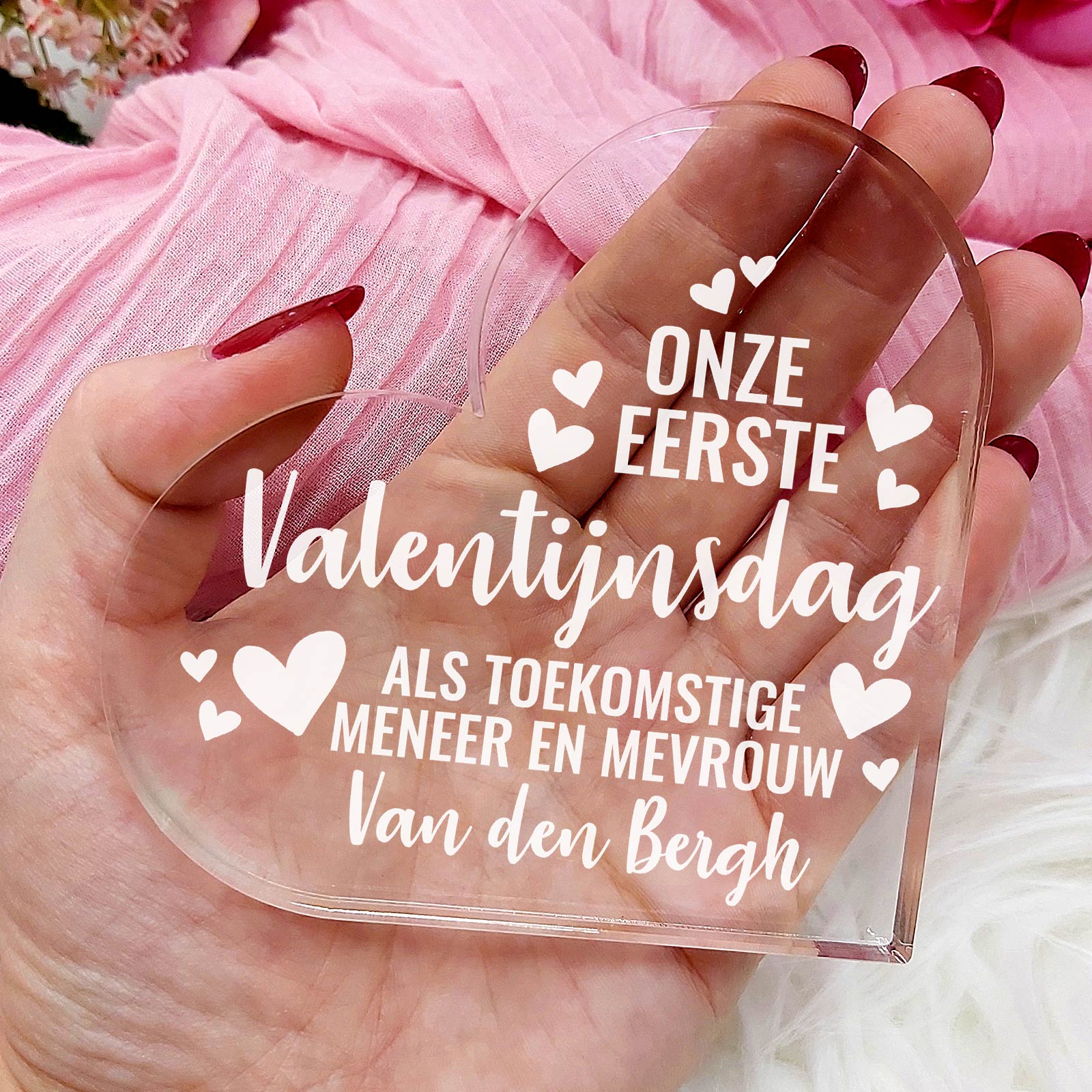 1e Valentijnsdag Als Verloofden Hart van Plexi Glas - Bella Mia