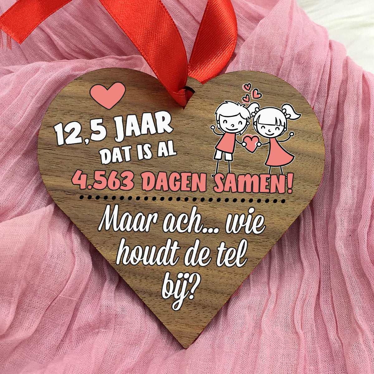 Al X Jaar Samen - Hart van Walnoot Hout - Bella Mia