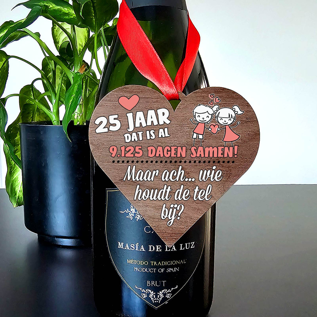 Al X Jaar Samen - Hart van Walnoot Hout - Bella Mia