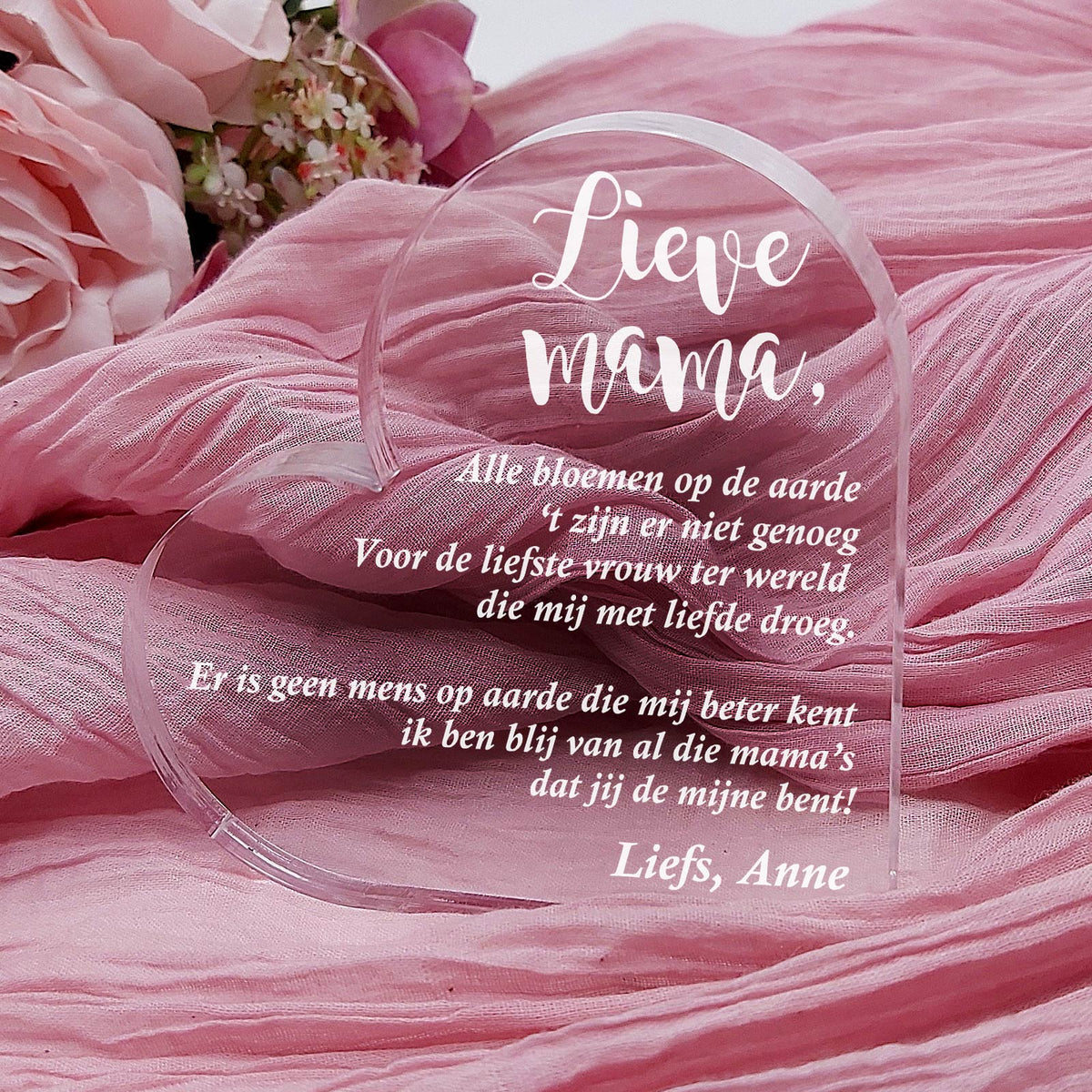 Alle bloemen op de aarde... Hart van Plexiglas - Bella Mia