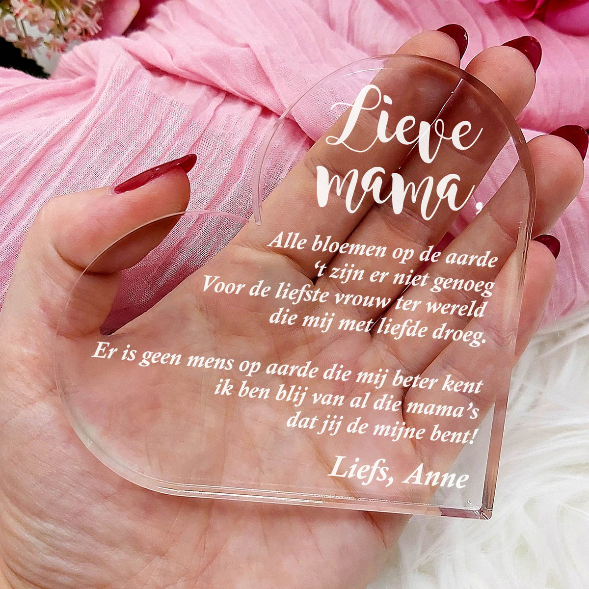 Alle bloemen op de aarde... Hart van Plexiglas - Bella Mia