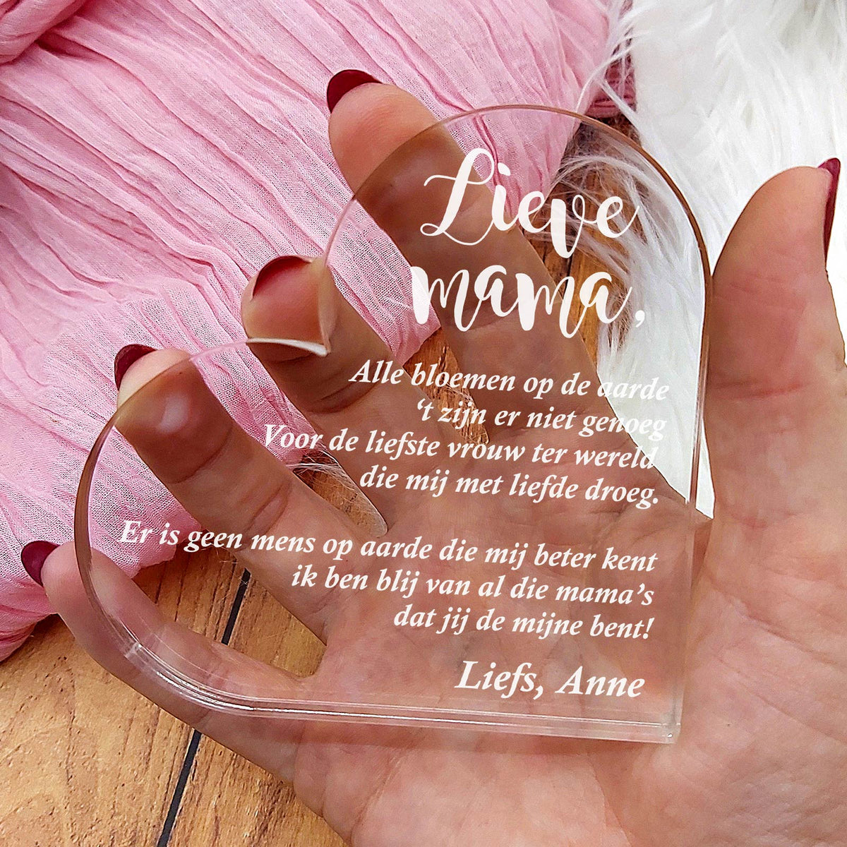 Alle bloemen op de aarde... Hart van Plexiglas - Bella Mia