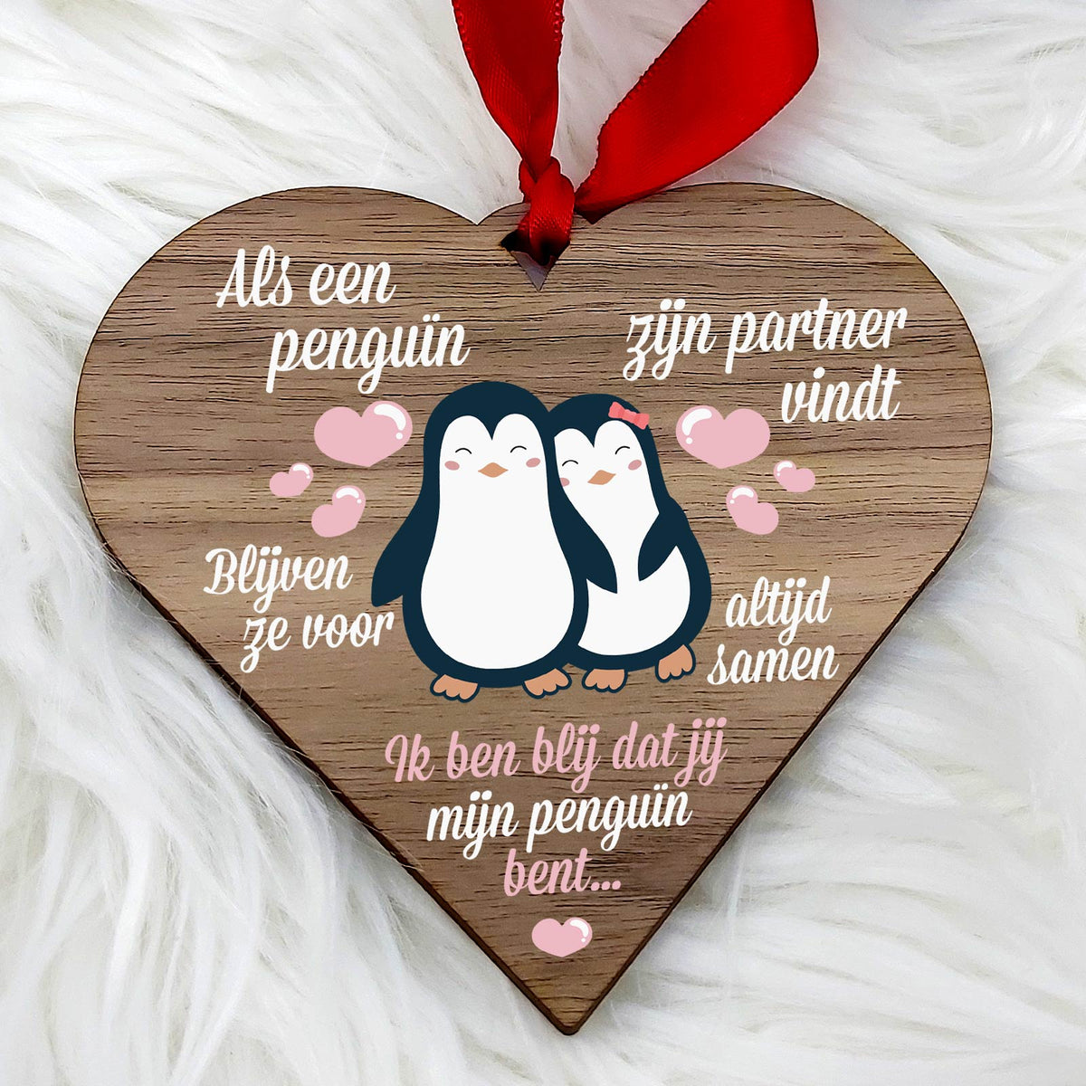 Als Een Penguïn Zijn Partner Vindt - Hart van walnoot hout - Bella Mia