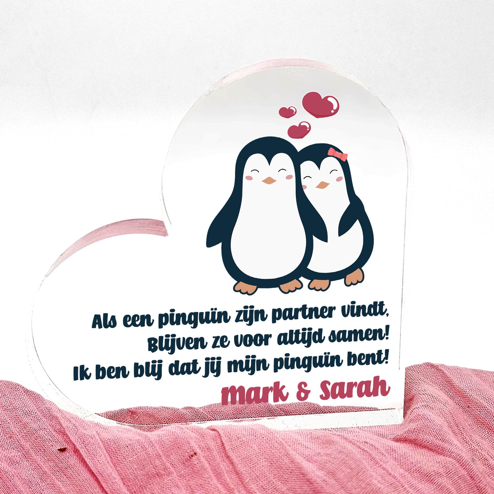 Als een Penguïn zijn partner vindt - Plexi Glas Hart - Bella Mia