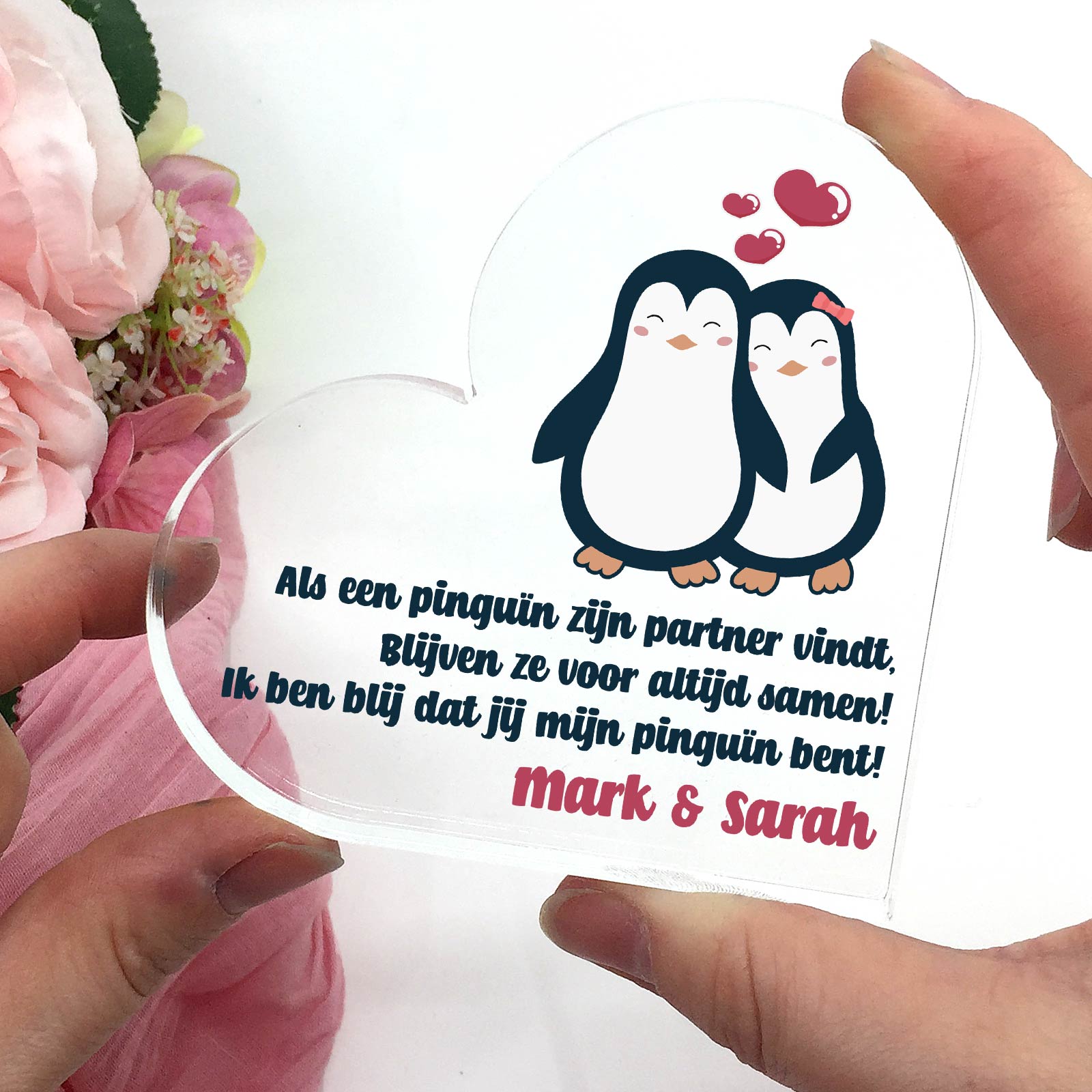 Als een Penguïn zijn partner vindt - Plexi Glas Hart - Bella Mia