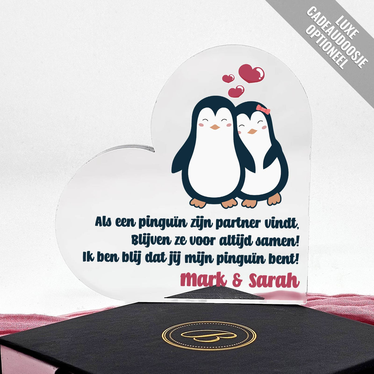 Als een Penguïn zijn partner vindt - Plexi Glas Hart - Bella Mia