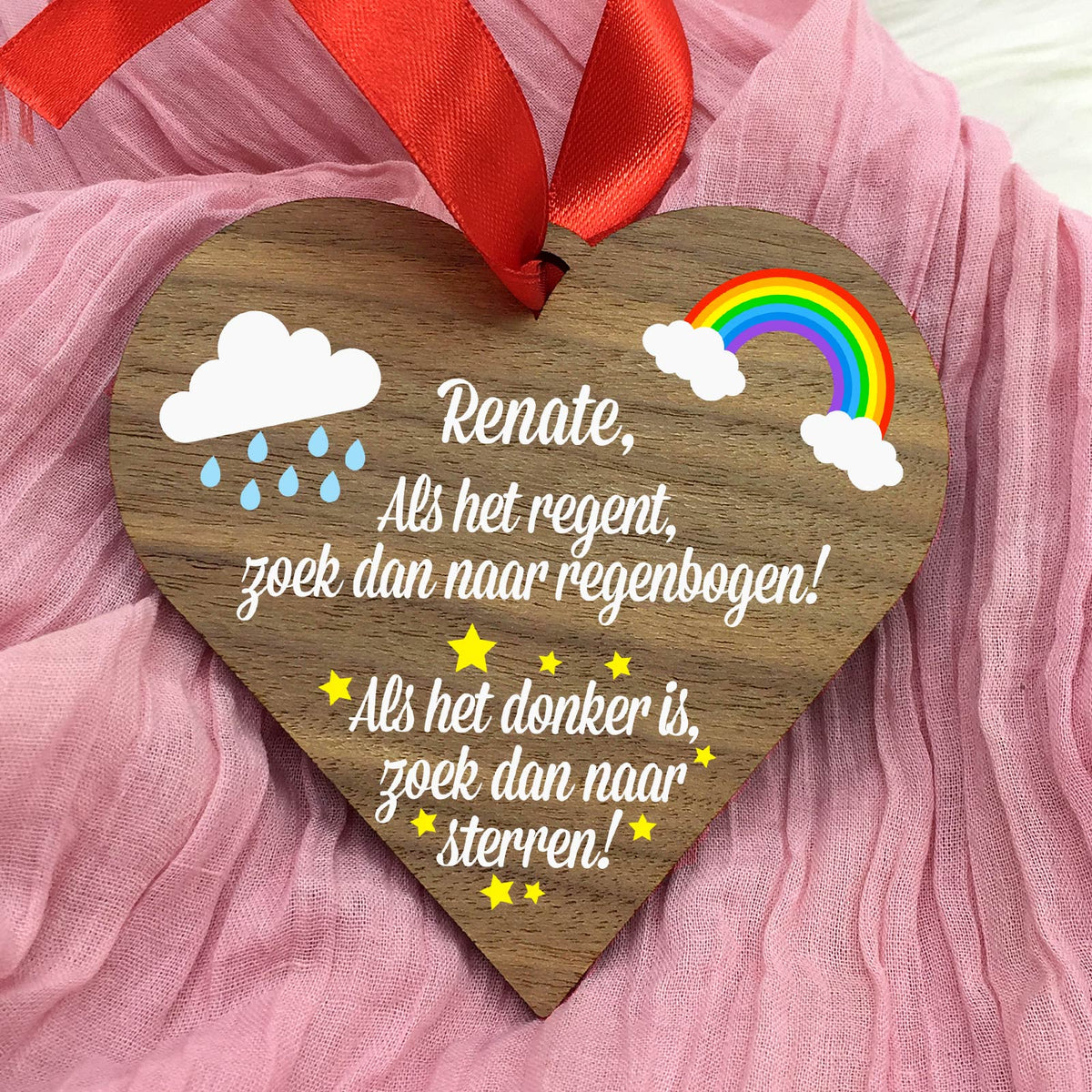 Als het regent... - Hart van walnoot hout - Bella Mia