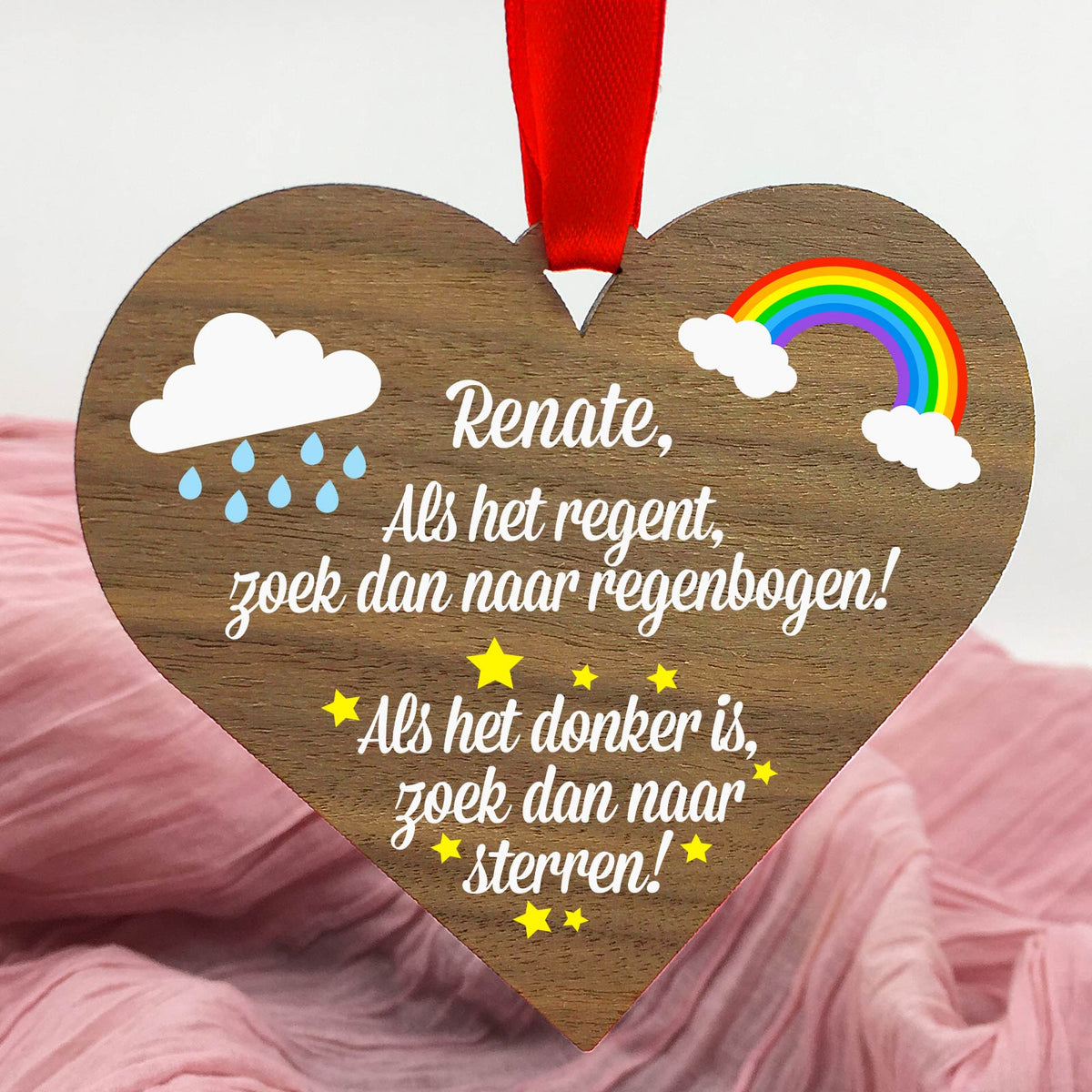 Als het regent... - Hart van walnoot hout - Bella Mia