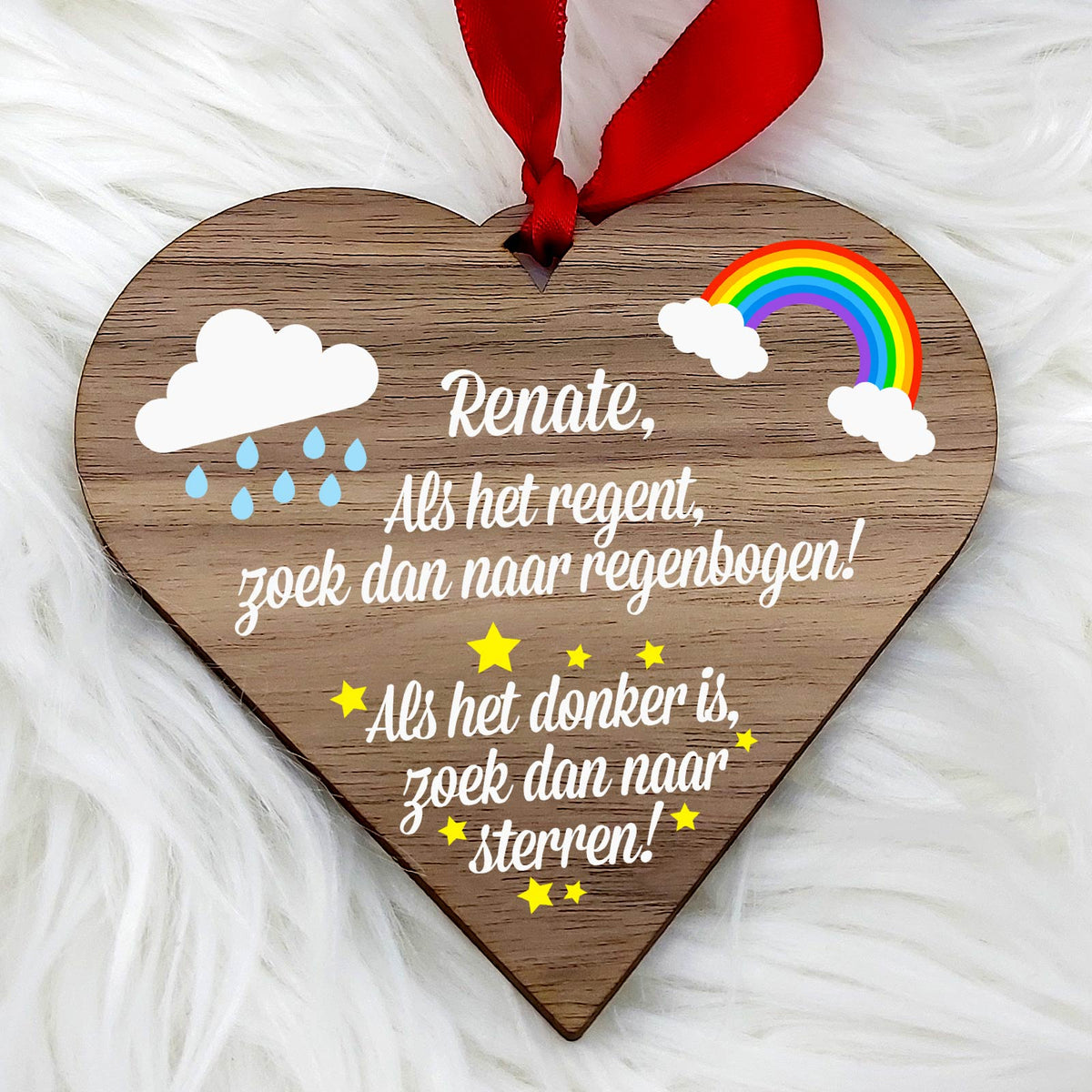 Als het regent... - Hart van walnoot hout - Bella Mia