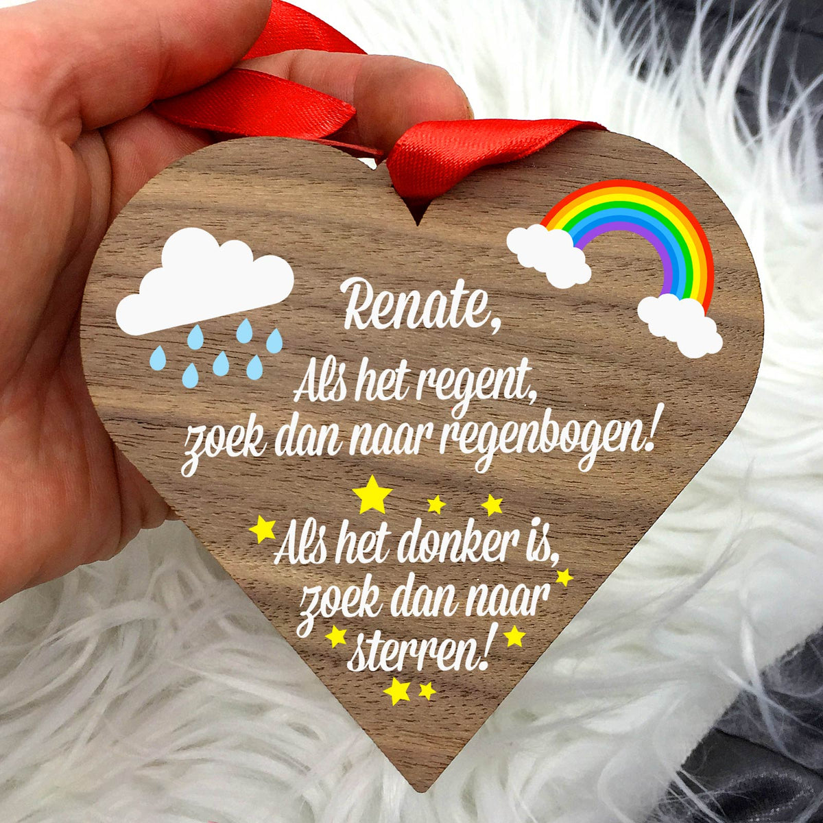 Als het regent... - Hart van walnoot hout - Bella Mia