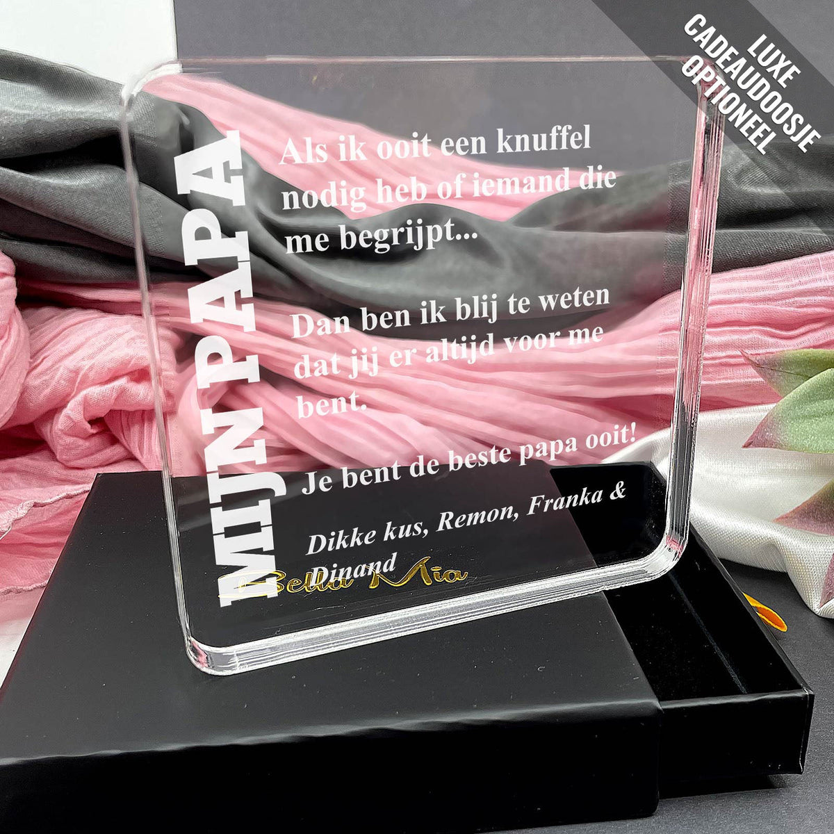 Als ik ooit een knuffel nodig heb... Plexi Glas Cadeau - Bella Mia