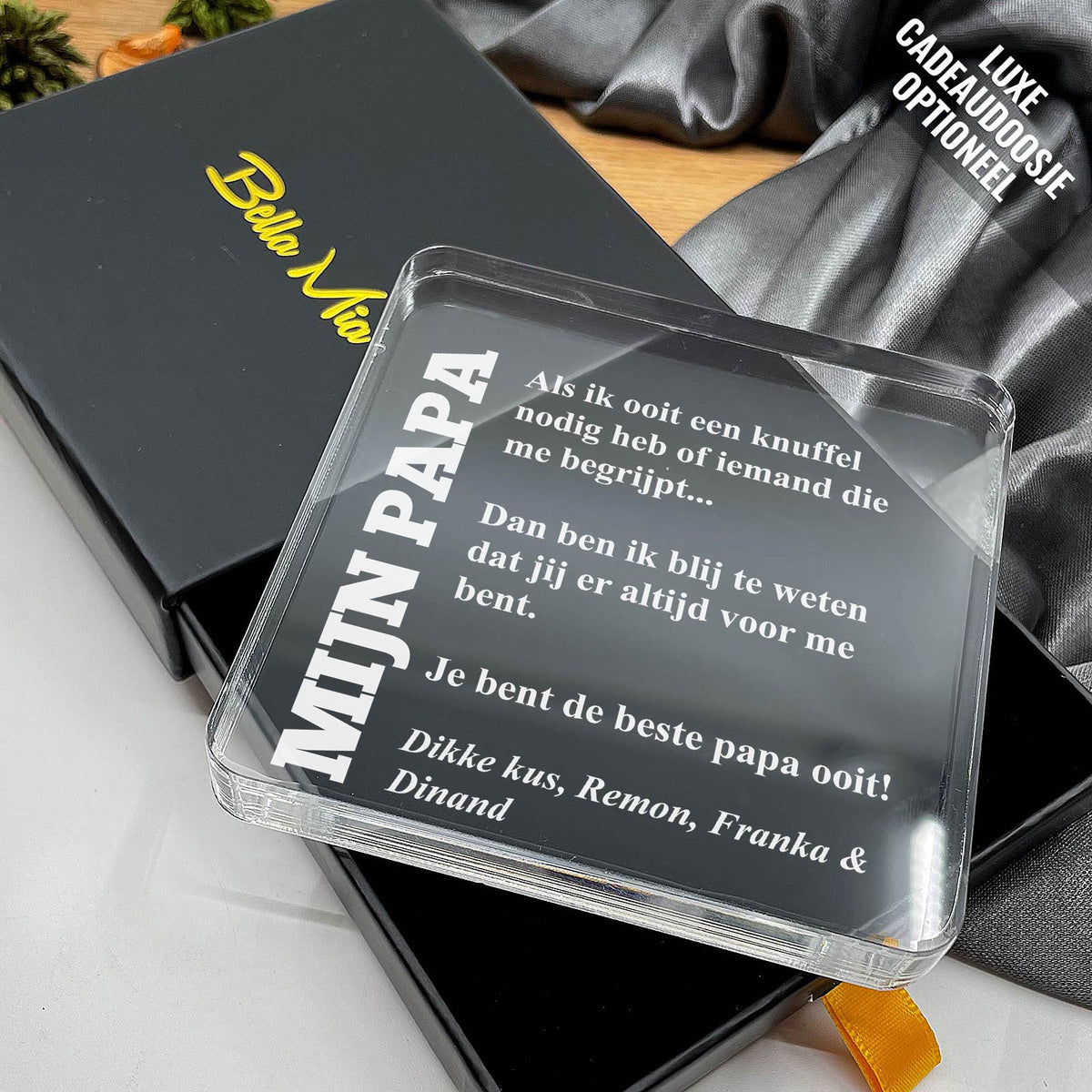 Als ik ooit een knuffel nodig heb... Plexi Glas Cadeau - Bella Mia