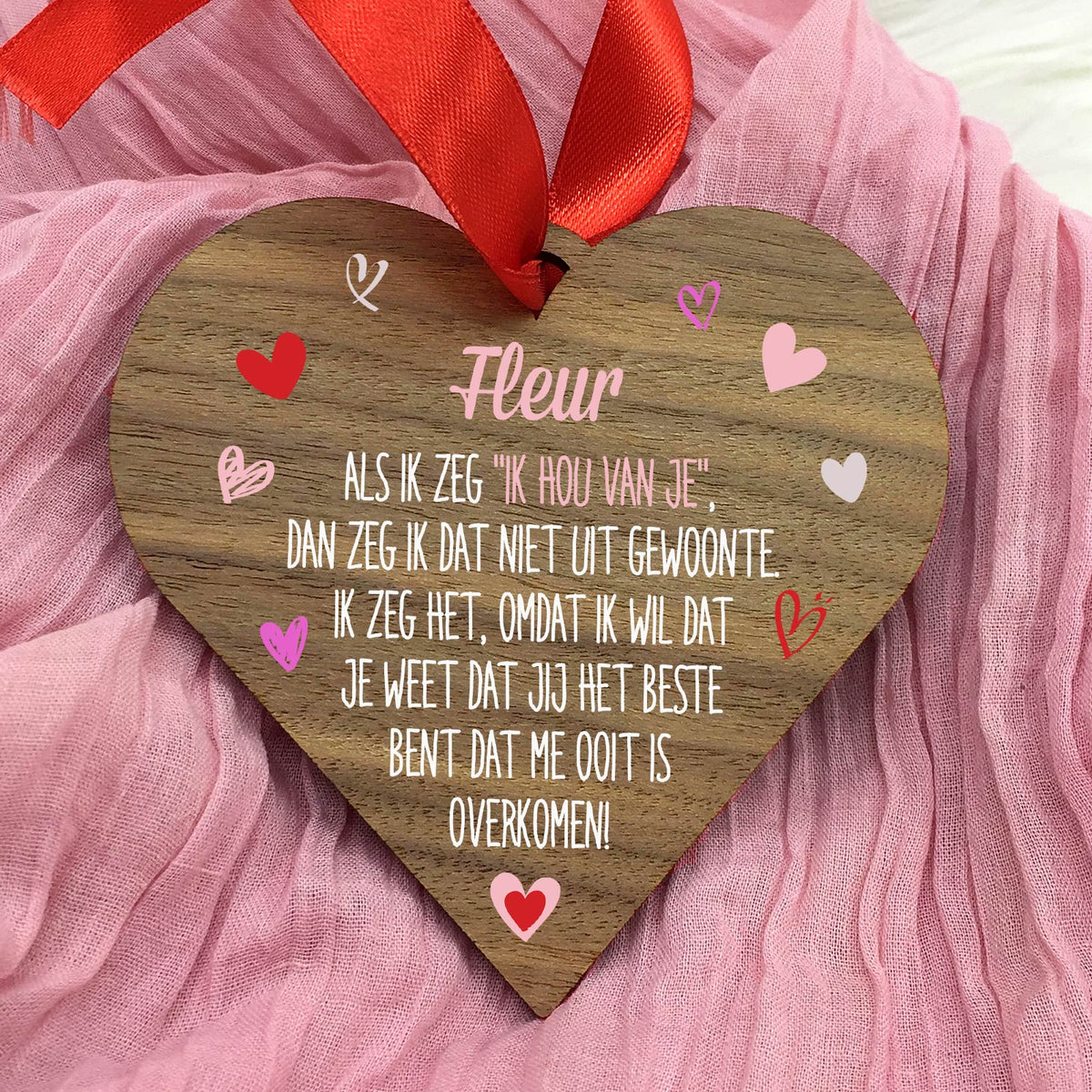 Als ik zeg ik hou van je - Hart van walnoot hout - Bella Mia