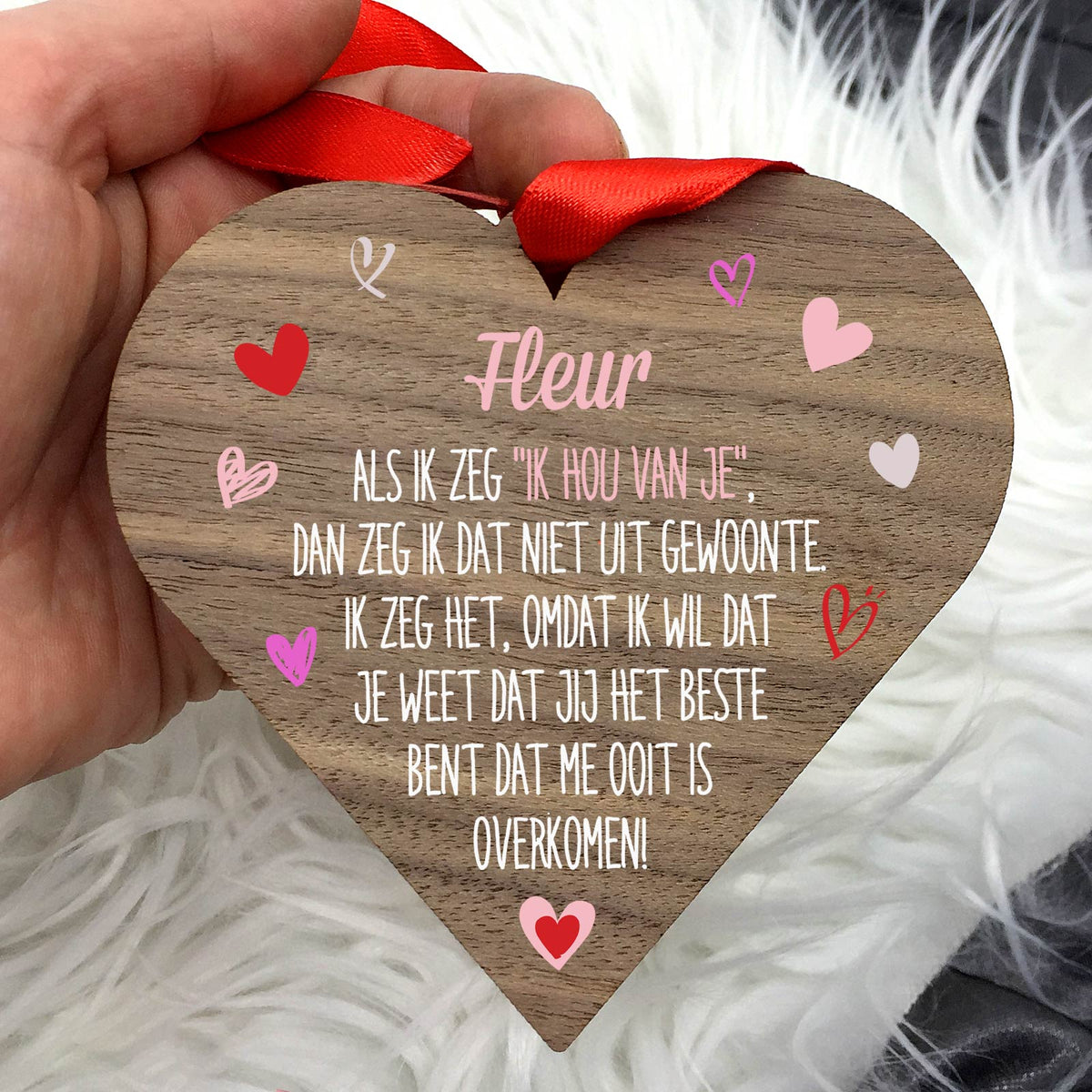 Als ik zeg ik hou van je - Hart van walnoot hout - Bella Mia