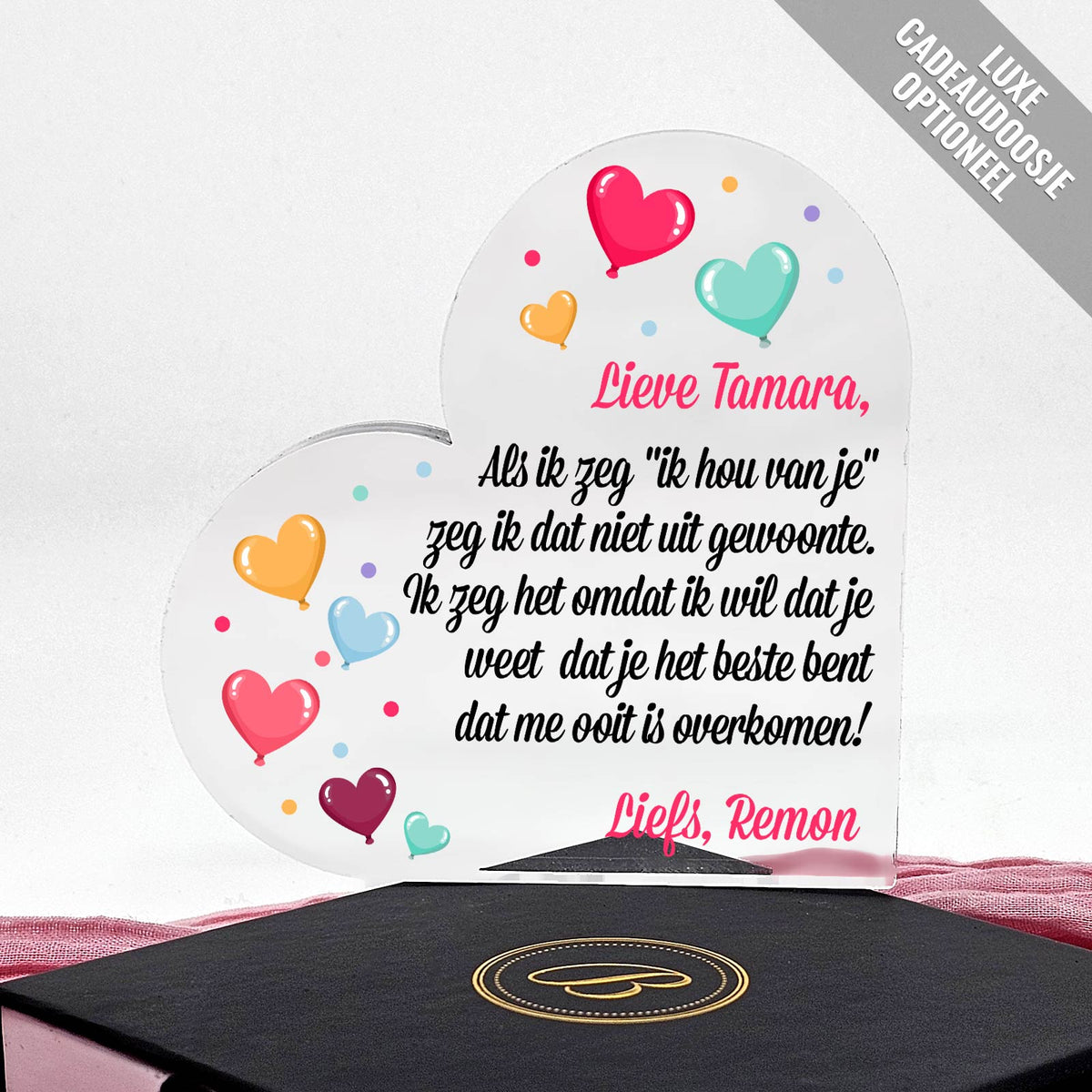 Als ik zeg ik hou van je... - Plexi Glas Hart - Bella Mia