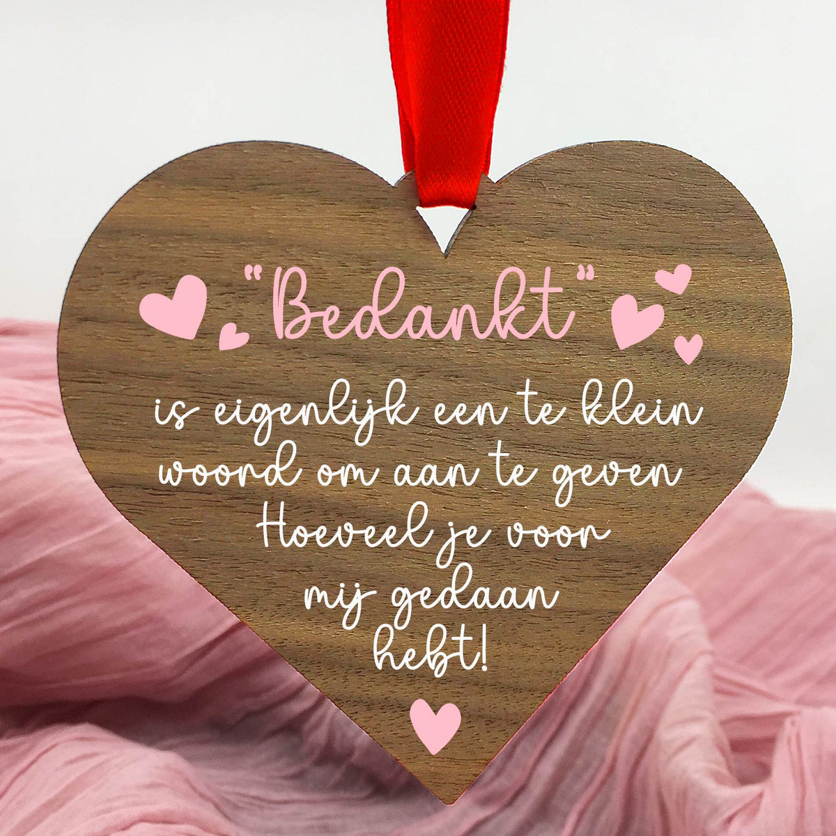 Bedankt... Hart van walnoot hout - Bella Mia