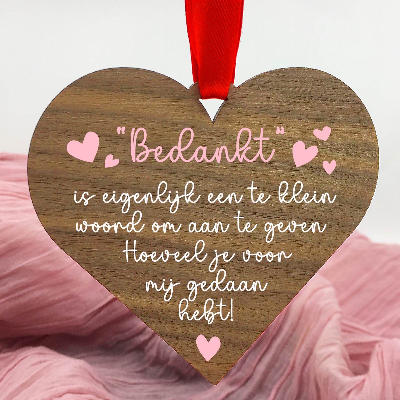 Bedankt... Hart van walnoot hout - Bella Mia