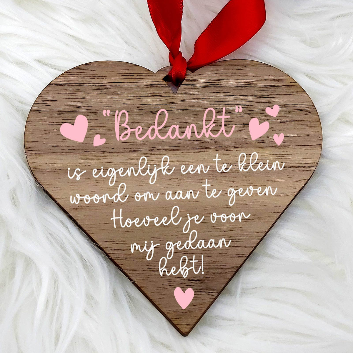 Bedankt... Hart van walnoot hout - Bella Mia