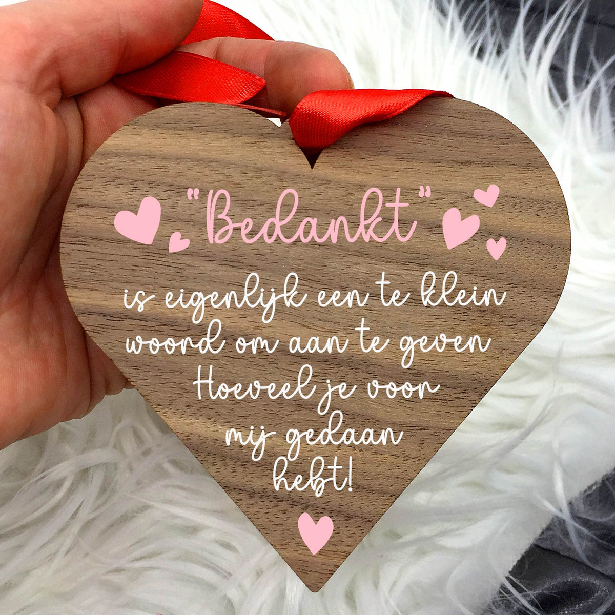 Bedankt... Hart van walnoot hout - Bella Mia