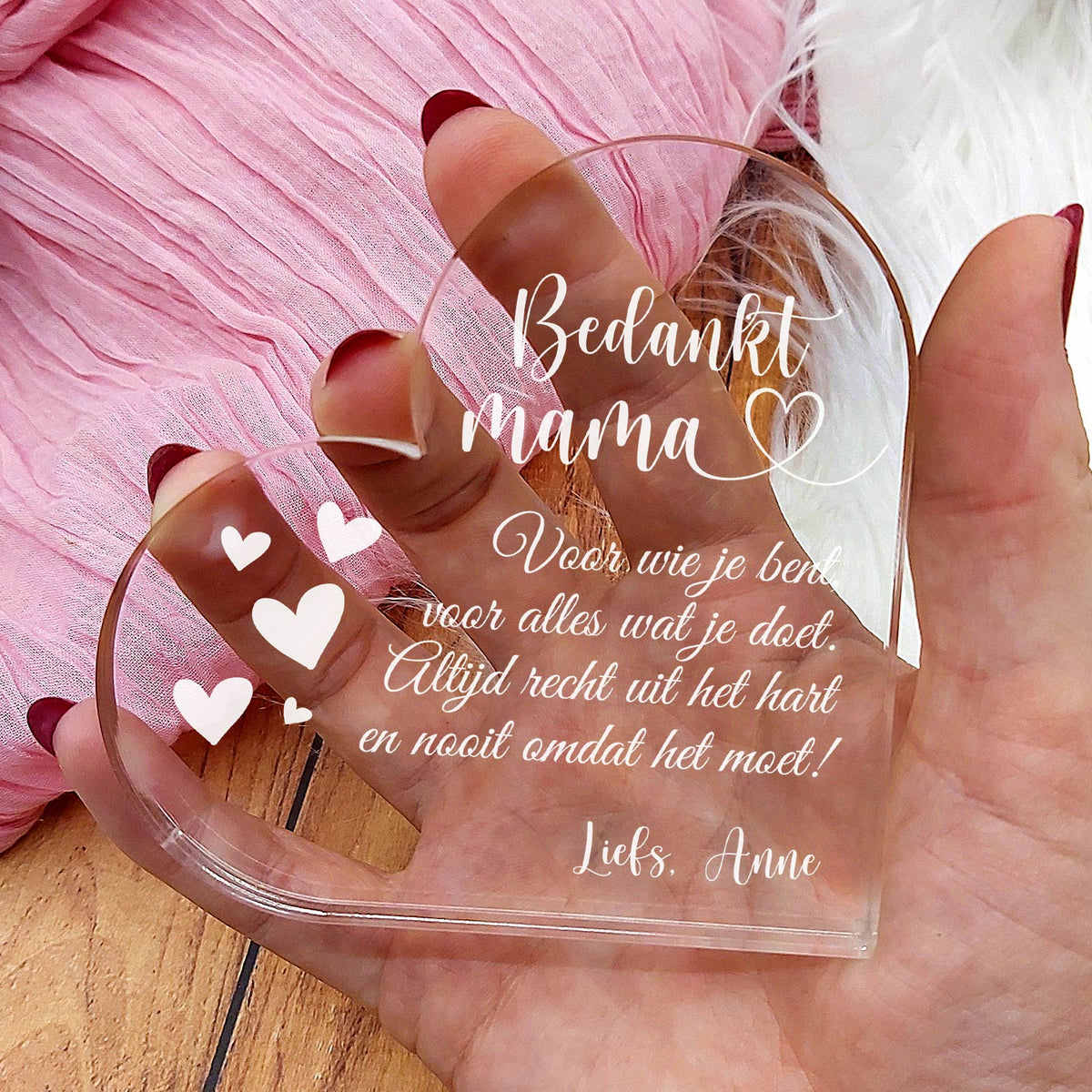 Bedankt mama - Hart van Plexiglas - Bella Mia