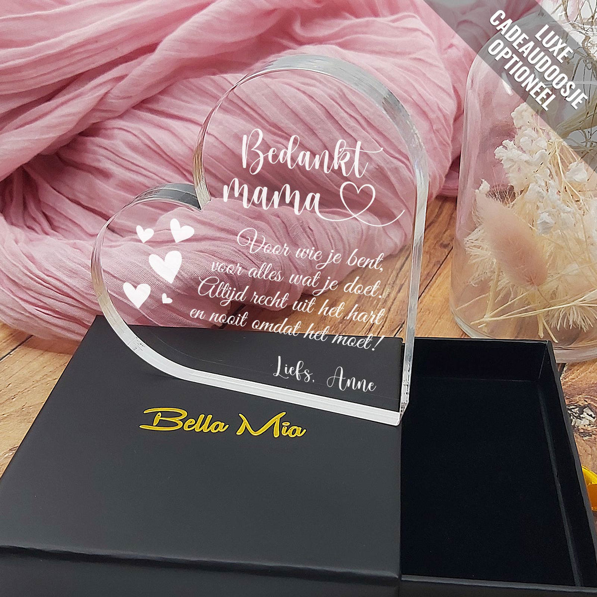 Bedankt mama - Hart van Plexiglas - Bella Mia