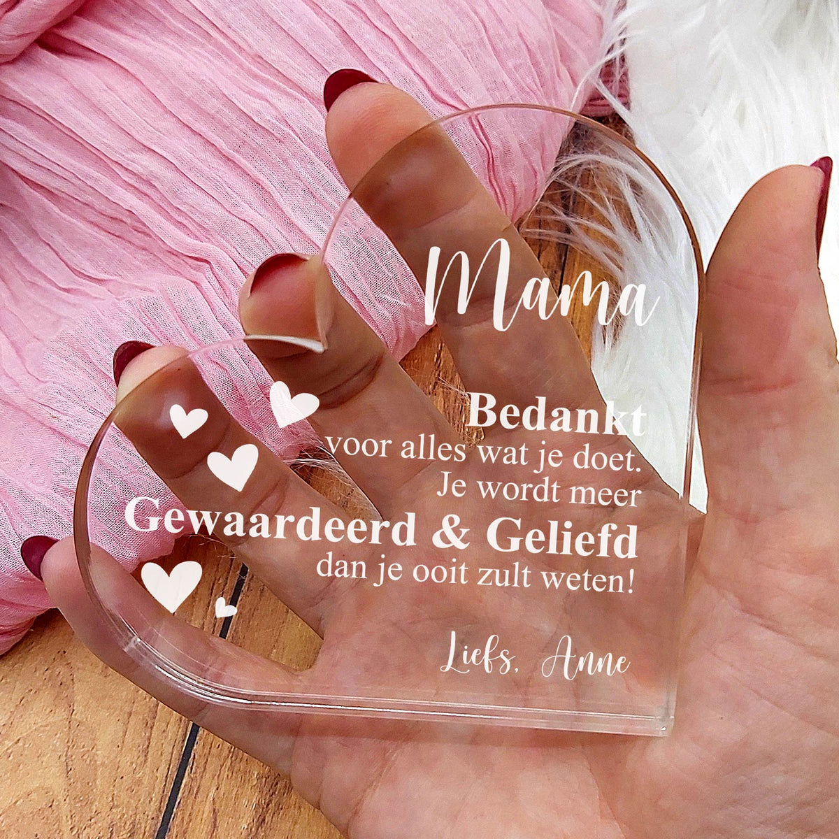 Bedankt voor wat je doet - Hart van Plexiglas - Bella Mia