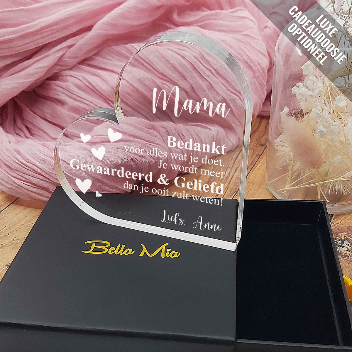 Bedankt voor wat je doet - Hart van Plexiglas - Bella Mia