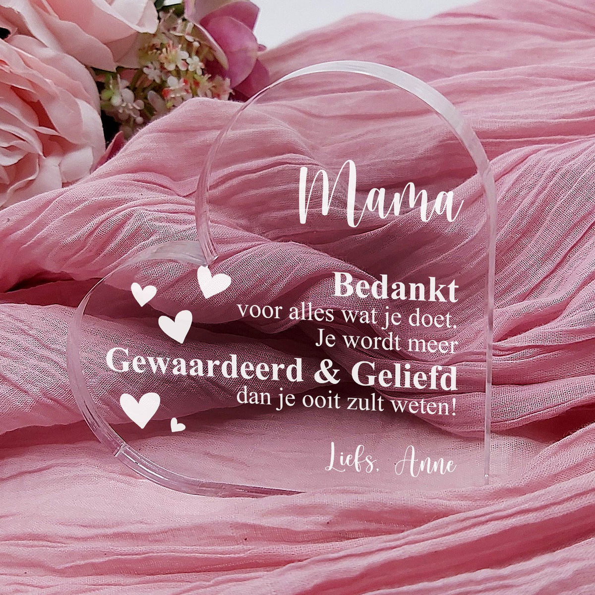 Bedankt voor wat je doet - Hart van Plexiglas - Bella Mia