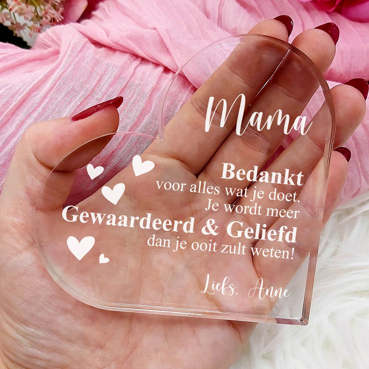 Bedankt voor wat je doet - Hart van Plexiglas - Bella Mia