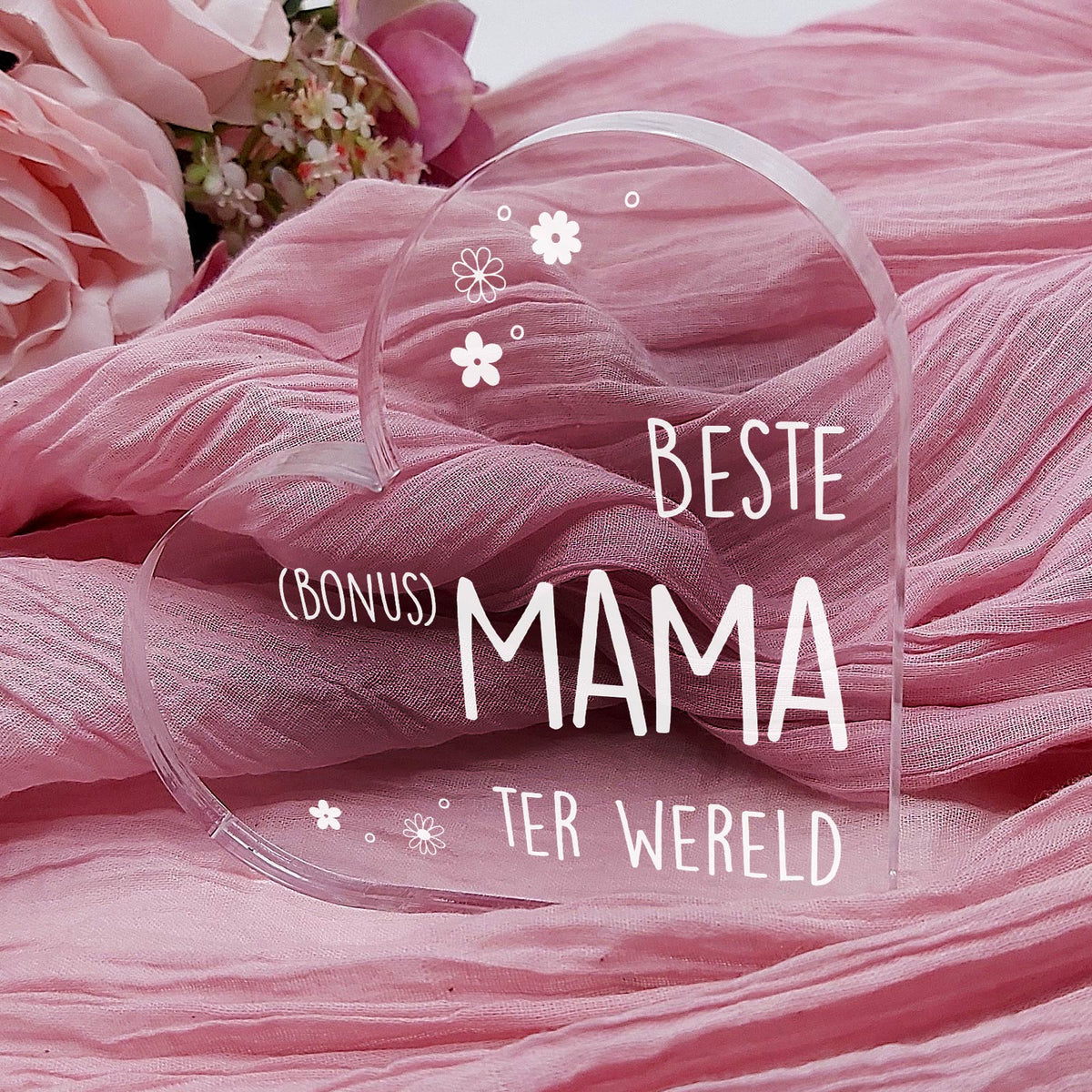 Beste Bonusmama Ter Wereld - Hart van Plexi Glas - Bella Mia