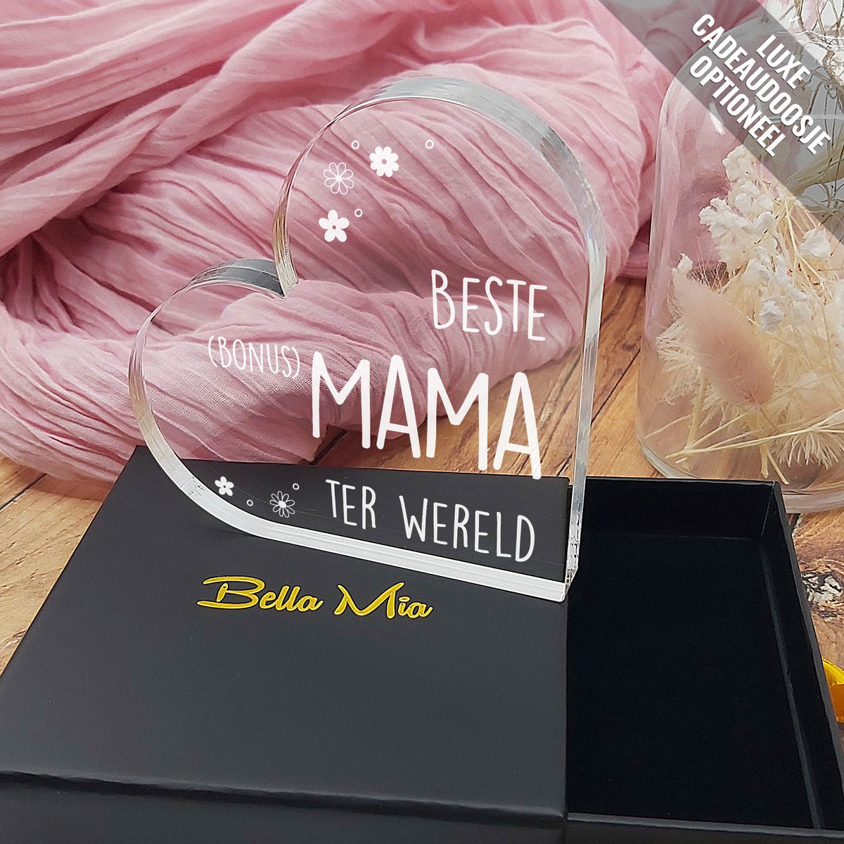 Beste Bonusmama Ter Wereld - Hart van Plexi Glas - Bella Mia