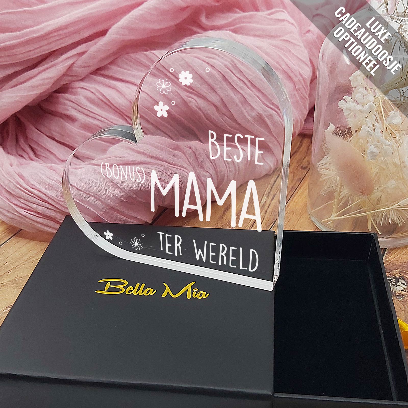 Beste Bonusmama Ter Wereld - Hart van Plexi Glas - Bella Mia